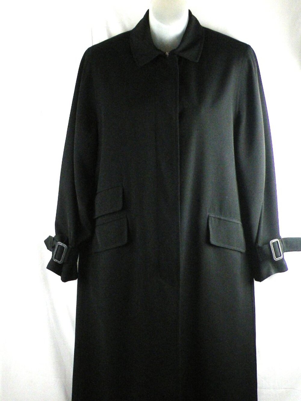 VTG ANNE KLEIN Long Line Removable Lining Trench Coat in Black SZ 2